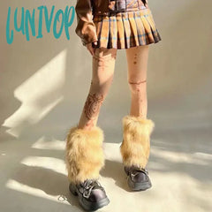 Lunivop Vintage Imitation Fur Leg Warmers Hot Girl Y2K Brown Hairy Winter Warm Furry Boots Socks
