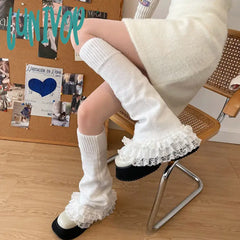Lunivop Vintage Lace Leg Warmers Sweet Japanese Over Knee Socks Winter Warm Knit Y2K Covers
