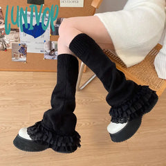 Lunivop Vintage Lace Leg Warmers Sweet Japanese Over Knee Socks Winter Warm Knit Y2K Covers