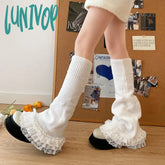 Lunivop Vintage Lace Leg Warmers Sweet Japanese Over Knee Socks Winter Warm Knit Y2K Covers