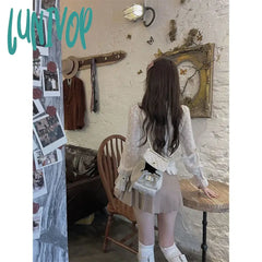 Lunivop Vintage Lace Shirts Women Streetwear Ruffles Tunic Crop Tops Blouses Sweet Korean Elegant