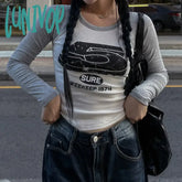 Lunivop Vintage Letter Patchwork Tshirts Autumn Y2K Fashion Harajuku Women Long Sleeve Top Korean