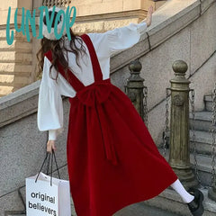 Lunivop Vintage Midi Suspender Dress For Women Girl Spring Autumn Halter Kawaii Party Christmas
