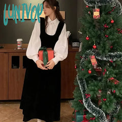 Lunivop Vintage Midi Suspender Dress For Women Girl Spring Autumn Halter Kawaii Party Christmas