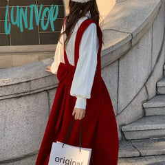 Lunivop Vintage Midi Suspender Dress For Women Girl Spring Autumn Halter Kawaii Party Christmas
