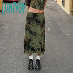 Lunivop Vintage Newspaper Letter Print High Waist Long Skirt Women Distressed Harajuku Slim Pencil