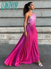 Lunivop Vintage Off Shoulder Irregular Pleated Midi Dress Women Chic Diagonal Collar Puffy Hem