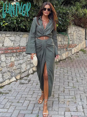 Lunivop Vintage Office Lady Solid Women Suits Long Sleeve Bow Shirts Tops + Side Split Pleated