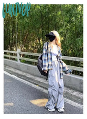 Lunivop Vintage Plaid Blouse Women Korean Style Kpop Button Shirts Harajuku Fashion Outerwear