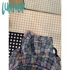 Lunivop Vintage Plaid Mini Skirt Women Japanese Harajuku Ruffles A Line Skirts Y2K Streetwear