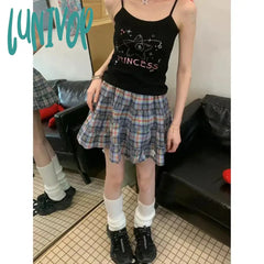 Lunivop Vintage Plaid Mini Skirt Women Japanese Harajuku Ruffles A Line Skirts Y2K Streetwear