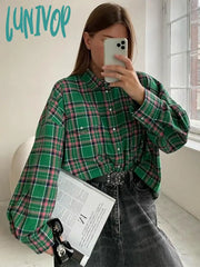 Lunivop Vintage Plaid Shirt Loose Long Sleeve Woman‘s Blouses 2024 Spring Autumn Casual Fashion