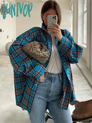 Lunivop Vintage Plaid Shirt Loose Long Sleeve Woman‘s Blouses 2024 Spring Autumn Casual Fashion