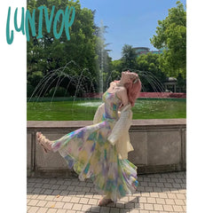 Lunivop Vintage Print Dress For Women Sexy Sleeveless Backless Y2K Spaghetti Strap Maxi Dresses