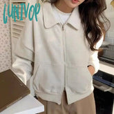 Lunivop Vintage Short Jacket Women Oversized Harajuku Streetwear Zipper Jackets Korean Fashion