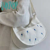 Lunivop Vintage Shoulder Bag For Women Fsahion Flower Embroidery Canvas Crossbody Bags Casual
