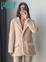 Lunivop Vintage Solid Lapel Single Breasted Coat Women Casual Long Sleeve Warm Thick Jackets Winter