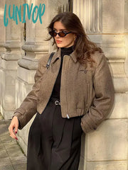 Lunivop Vintage Solid Single Breasted Coat For Women Casual Lapel Long Sleeve Loose Thick Jacket
