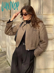 Lunivop Vintage Solid Single Breasted Coat For Women Casual Lapel Long Sleeve Loose Thick Jacket