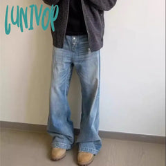Lunivop Vintage Straight Blue Jeans Woman Baggy High Waist Basic Denim Pants Korean Fashion Y2K