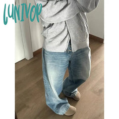 Lunivop Vintage Straight Blue Jeans Woman Baggy High Waist Basic Denim Pants Korean Fashion Y2K