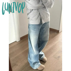 Lunivop Vintage Straight Blue Jeans Woman Baggy High Waist Basic Denim Pants Korean Fashion Y2K