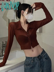 Lunivop Vintage Streetwear Crop Blouses Women Solid Sexy See Through Transparent Mesh Tops Female