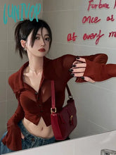 Lunivop Vintage Streetwear Crop Blouses Women Solid Sexy See Through Transparent Mesh Tops Female