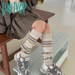 Lunivop Vintage Striped Wool Leg Socks Harajuku Hot Girl Beggar Warmers Y2K Punk Knitted Cover