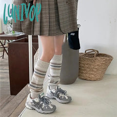 Lunivop Vintage Striped Wool Leg Socks Harajuku Hot Girl Beggar Warmers Y2K Punk Knitted Cover