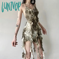 Lunivop Vintage Tie-Dye Hole Tassel Halter Camisole Tops Summer Sexy Backless Vest For Women 2204