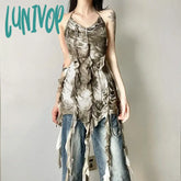 Lunivop Vintage Tie-Dye Hole Tassel Halter Camisole Tops Summer Sexy Backless Vest For Women 2204