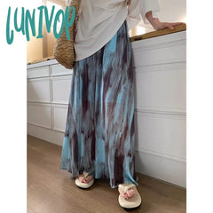 Lunivop Vintage Tie Dye Long Skirt Women Harajuku Tulle Print Maxi Skirts Summer Vacation Korean