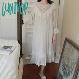Lunivop Vintage White Night Dress Women Cotton Embroidery Lace Princess Sleepwear Victorian