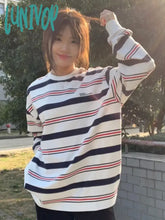 Lunivop Vintage White Striped Sweatshirts Women Harajuku Fashion Streetwear Crew Neck Hoodies