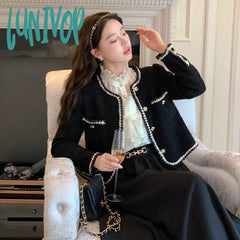 Lunivop Vintage Women’s Jacket New Korean Fashion Black Chic Office Ladies Casual Elegant Long