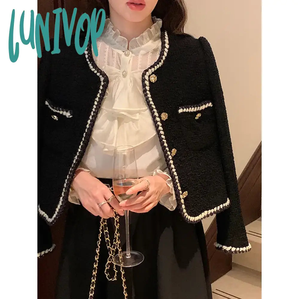 Lunivop Vintage Women’s Jacket New Korean Fashion Black Chic Office Ladies Casual Elegant Long
