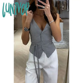 Lunivop Vintage Y2K Blue Denim Vest Women Streetwear 2024 Summer Korean Fashion Jean Sleeveless