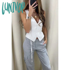 Lunivop Vintage Y2K Blue Denim Vest Women Streetwear 2024 Summer Korean Fashion Jean Sleeveless