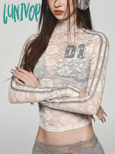 Lunivop Vintage Y2K Lace Mesh T Shirts Women Grunge Streetwear Aesthetic Tops American Retro Sexy