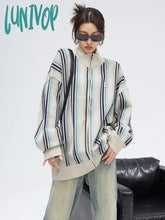Lunivop Vintage Zipper Striped Cardigan Women Harajuku Fashion Oversized Knitted Sweater Y2K