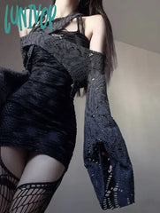 Lunivop Waste Girl Bandage Dress Hot Halter Fake Two-Piece Sheath Women’s Slimming Pleated Autumn