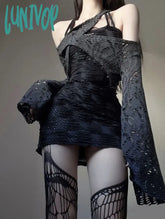 Lunivop Waste Girl Bandage Dress Hot Halter Fake Two-Piece Sheath Women’s Slimming Pleated Autumn