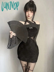 Lunivop Waste Girl Bandage Dress Hot Halter Fake Two-Piece Sheath Women’s Slimming Pleated Autumn