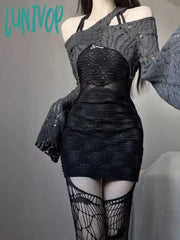 Lunivop Waste Girl Bandage Dress Hot Halter Fake Two-Piece Sheath Women’s Slimming Pleated Autumn