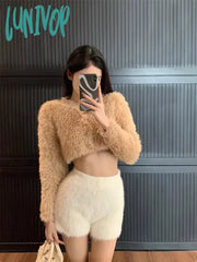 Lunivop Waterproof Mink Fluffy Shorts For Women Y2K Grunge High Waist Bodycon Short Pants 2024