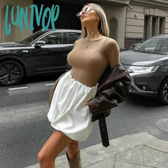 Lunivop White Balloon Skirts Sexy High Waist Versatile Mini Skirt For Women Fashion Streetwear Club