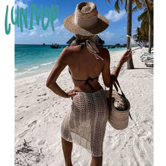 Lunivop White Crochet Tunic Bikini Cover-Ups Sexy Straped Hollow Out Bodycon Dress Women Summer