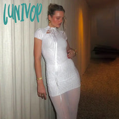 Lunivop White Hollow Lace Up Bodycon Dress For Women Slinky Turtleneck Short Sleeves Splice Female