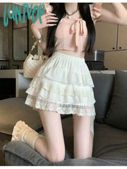 Lunivop White Lace Pleated Skirt Women Japanese Kawaii Clothing Cake Mini Skirts Even Party 2024